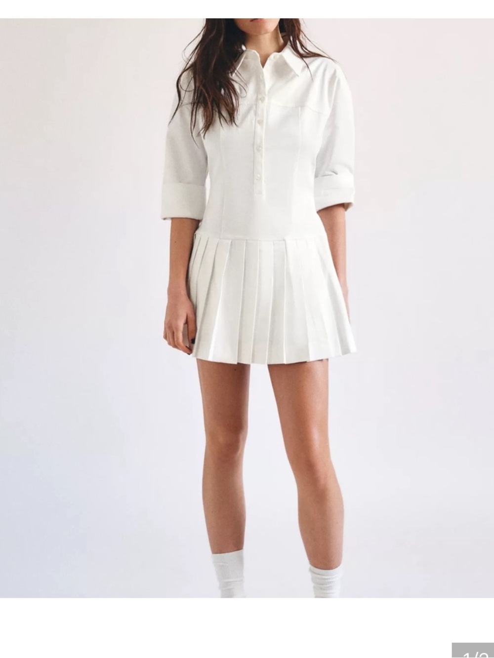 Zara White Pleated Dress with Cuffed Sleeve Top